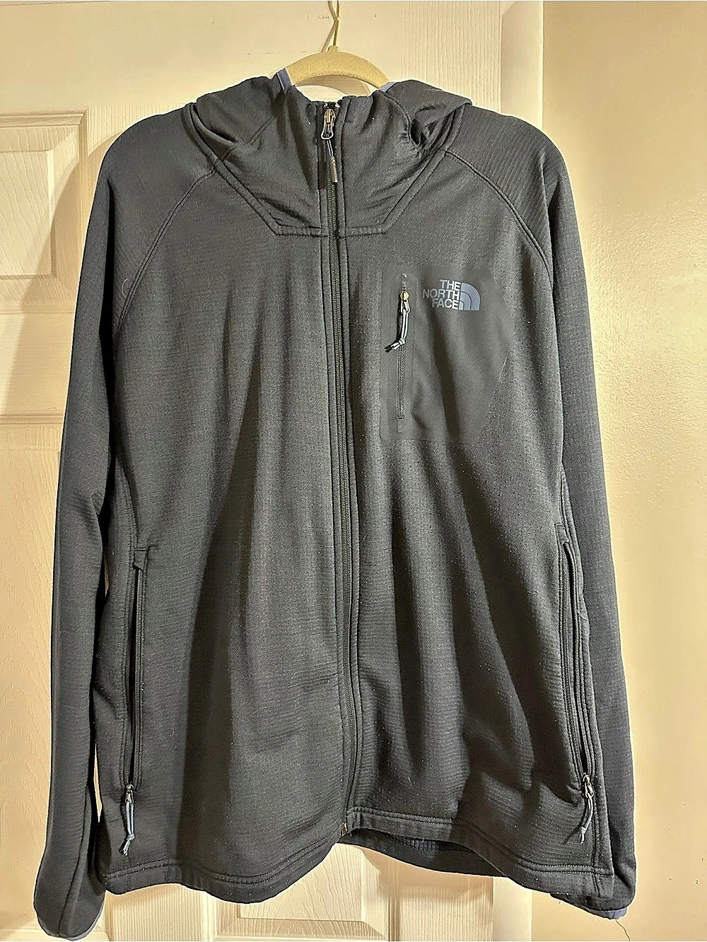 The North Face Quantum Full Zip Grid Fleece Hoodie XXL Black & Blue